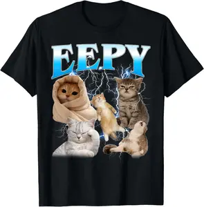 Eepy Cat Funny Silly Sleepy Cat Meme Casual Short Sleeve Cotton T-Shirt