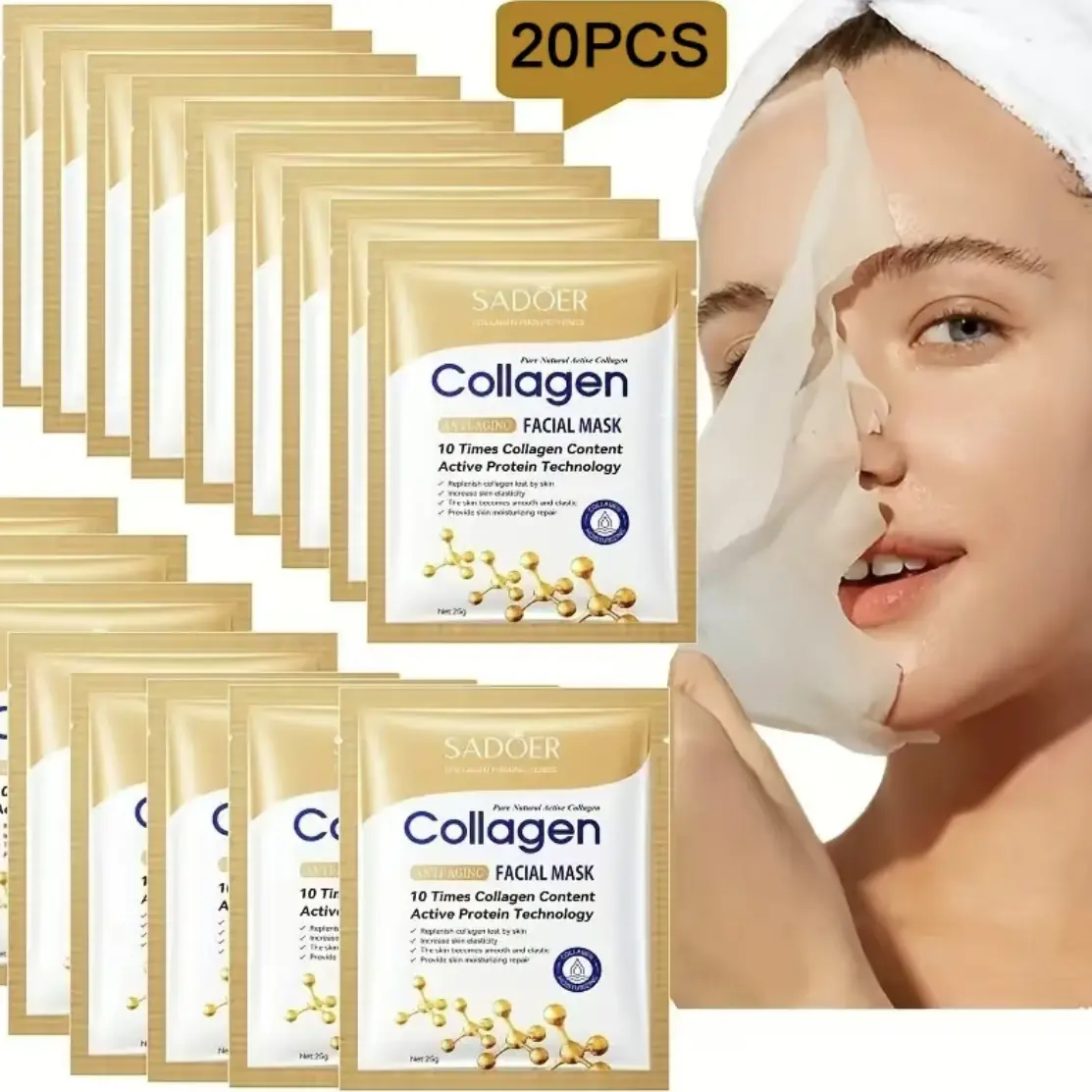 10pcs collagen facial mask, deep moisturizing skin, firming skin, gift for girls, It is suitable for daily facial care. It is portable for travel and a perfect skin care gift