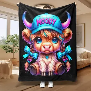 Adorable Bow Cow Print Plush Throw Blanket | Super Soft & Warm Fleece Blanket for AC Room, Home, Office, Travel, Camping | Kids' Cartoon Bedding Set, Perfect Birthday & Christmas Gift for Children, Family & Fans