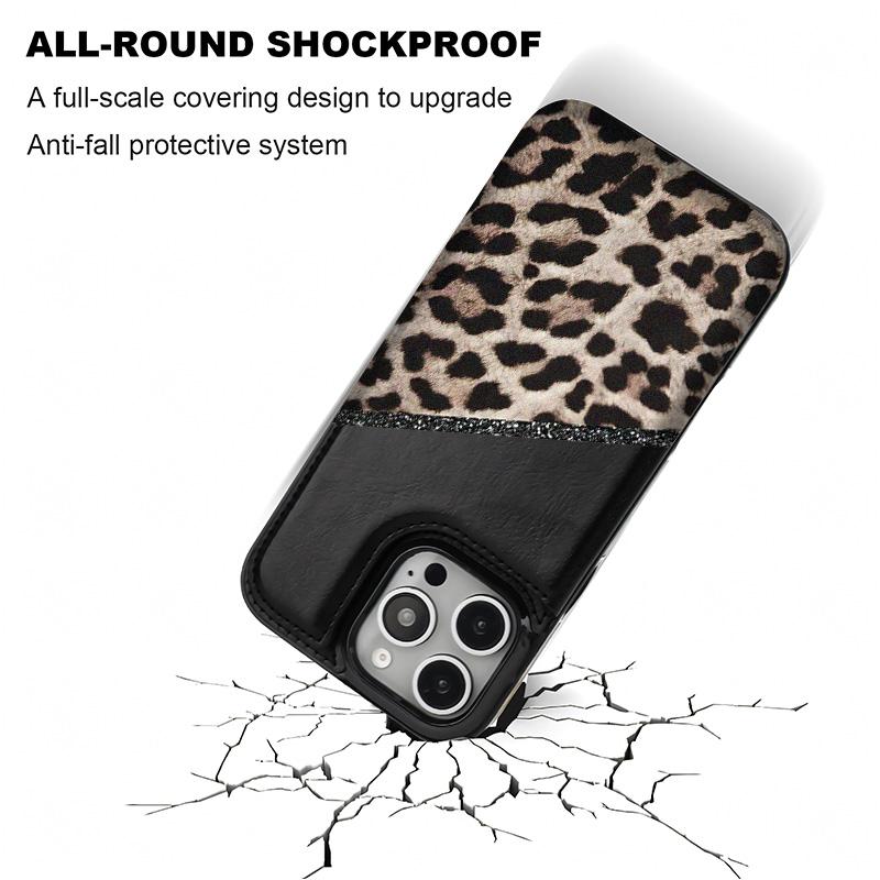 Stylish Leopard print Pattern Phone Cases Compatible For With iphone 17 16 15 14 13 12 PRO PLUS MAX AIR PU Black Brown Pink Durable Flip High quality Leather Credit Card Bag Holder Mother Gift Wallet Shockproof Anti-Drop Full Protection Shell Cover