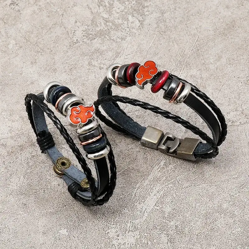 Hot Sale Anime Red Cloud Bracelets Cosplay Akatsuki Organization Sign Men Fashion Bangle For Fans Jewelry Leather Bracelet Gift