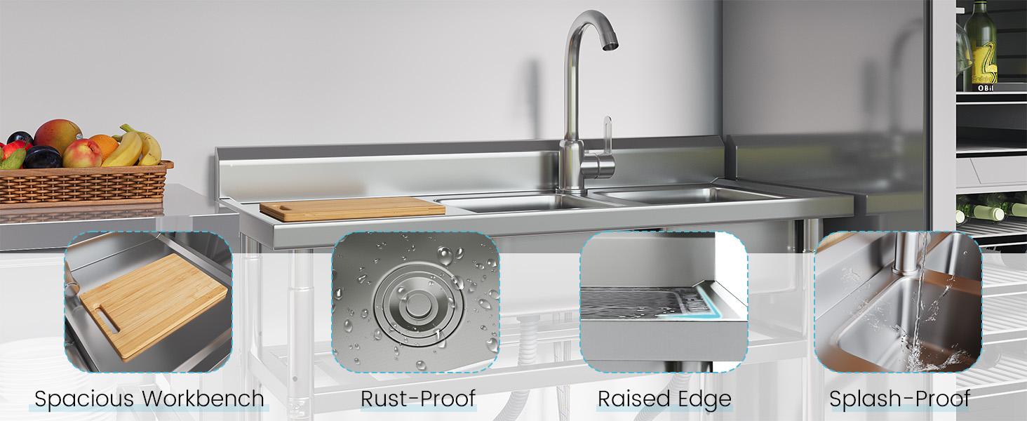 AECOJOY Stainless Steel Utility Sink Freestanding Outdoor Sink Station with Hose Hookup Small Tub for Garage Laundry Kitchen Farmhouse Practical Solution Organized Durability Compact Design