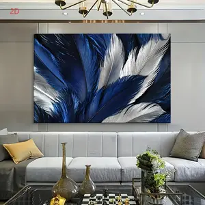 [2D Flat] 1pc Exquisite Wrapped Wooden Framed Canvas Poster, Close Up Of Dark Blue And Silver Feathers Their Texture Detail Poster For Home Or Office Bathroom Living Room Decor Inspirational Canvas Wall Art Decoration Festival Gift For Her Him