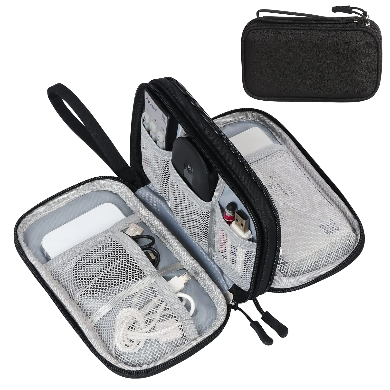 Electronic organizer, travel cable organizer bag pouch, electronic accessories carry case, portable waterproof double-layer all-in-one storage bag for cables, cords, chargers, phones, earphones, coffee