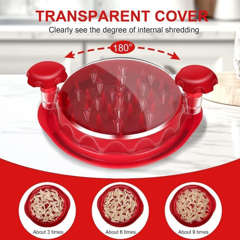 Triturador de pollo - Chicken Shredder Tool Twist Large Stable Anti-Slip BPA Free Meat Shredder Tool Twist Ergonomic Handle Meat Grinder Dishwasher-safe Transparent Lid