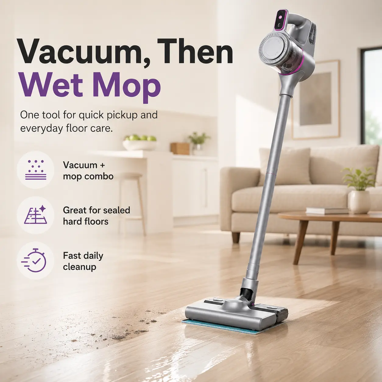 15KPa Cordless Upright Stick Vacuum Cleaner - 4-in-1 Handheld Rod Vacuum & Mop, Intelligent, Pink, for Home Pet Hair Lint Cleaning, Includes Free Cleaning Gifts & Replacement Part, Cordless Vacuum