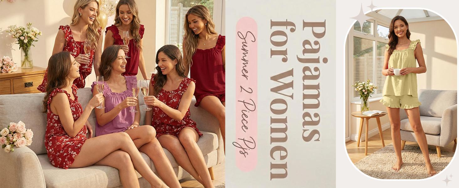 Lepunuo Pajamas for Women Summer 2 Piece Pjs Ruffle Tank Top Shorts Sleepwear Sets Cute Bridal Pajama Outfits
