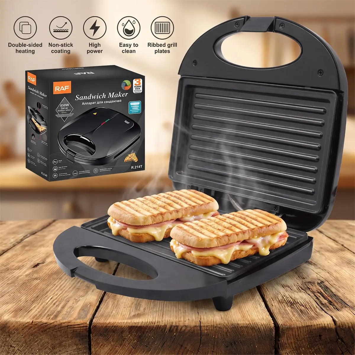 【BackToSchool】Electric Panini Press Sandwich Maker, Non-Stick Grill Plates, Compact Breakfast Grilling Machine for Grilled Cheese, Bacon and Daily Home Cooking
