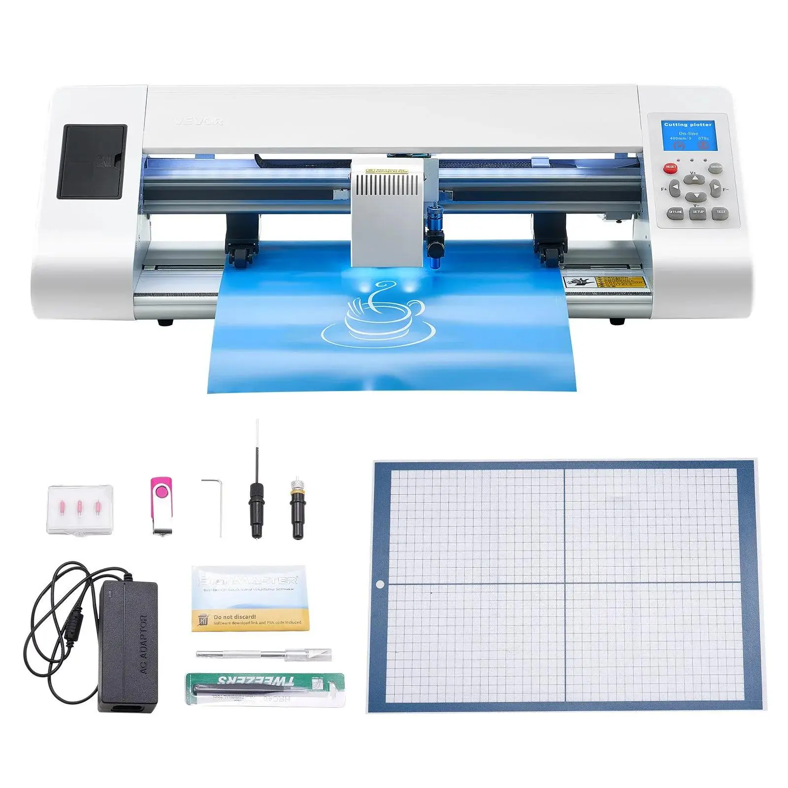 【Summerfinds】VEVOR Cutting Machine,  , Automatic Edge Detection Vinyl Cutter Machine with Design Software and Materials, Compatible with Multiple File Formats, for Creating Customized DIY Crafts, Cards, Stickers