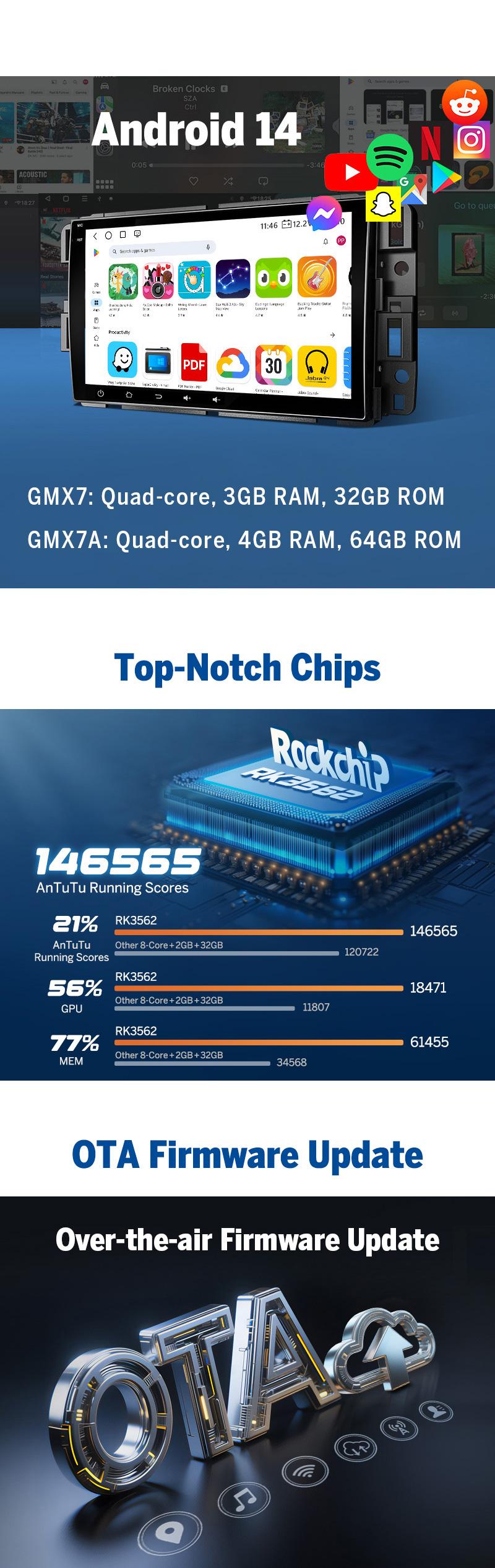 EONON Car Stereo for Chevy GMC Buick Chevrolet Silverado Sierra Suburban Impala Tahoe Avalanche Traverse HHR Acadia Yukon Truck, Wireless CarPlay & Android Auto Car Radio Touch Screen, 8" Android 13/14 Car head unit, SWC, BT, Jumpstart Sale, GMX7 / GMX6S2