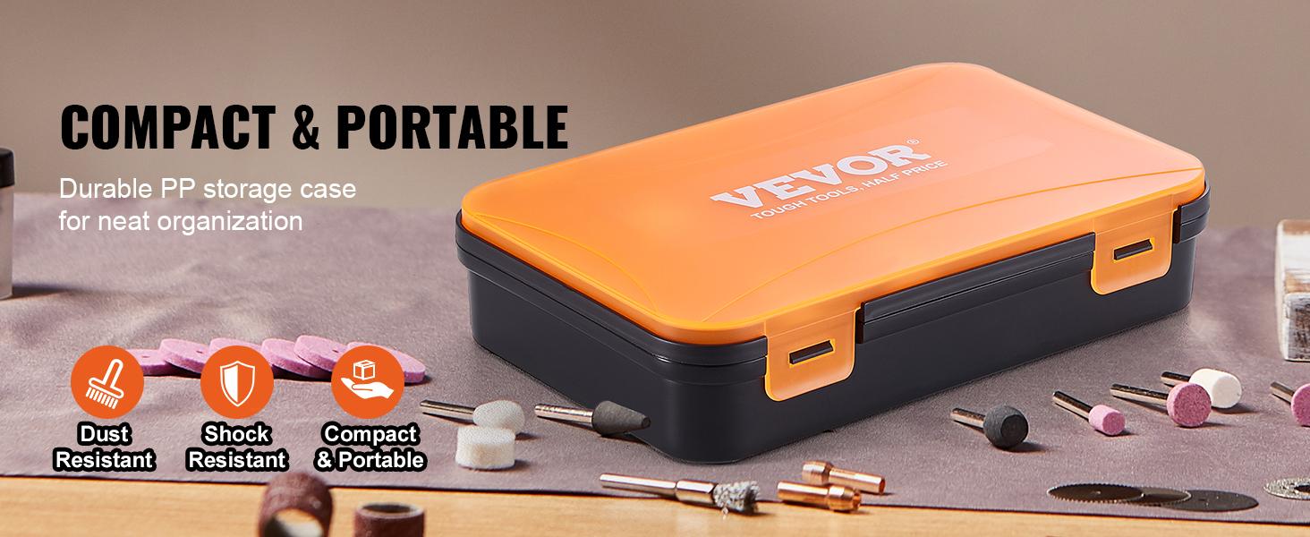 VEVOR Rotary Tool Accessory Kit, 357PCS Accessories Kit, 1/8" Diameter Shank, Universal Fitment Power Rotary Tool Accessories Set for Grinding, Carving, Sanding, Cutting, Drilling VEVOR Rotary Tool Accessory Kit, 357PCS Accessories Kit, 1/8" Diameter Shank, Universal Fitment Power Rotary Tool Accessories Set for Grinding, Carving, Sanding, Cutting, Drilling
