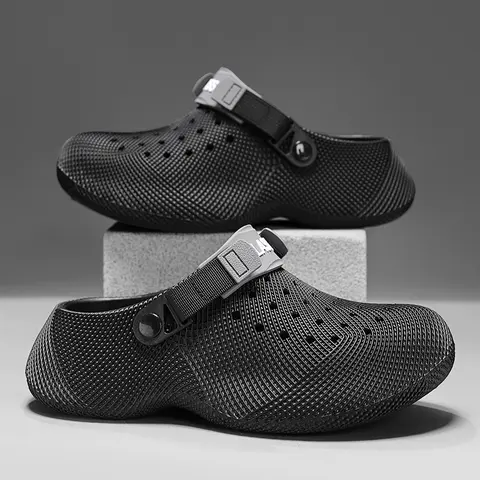 Men's Stylish Perforated Casual Slide Slippers - Breathable, Antislip Soft EVA Sole, Adjustable Double Strap, Flexible Unique Design - Ideal for Summer Beach Walk, Indoors Use