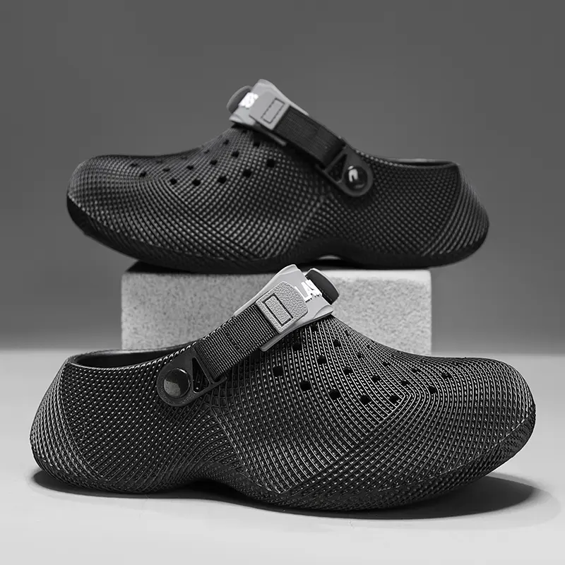 Men's Stylish Perforated Casual Slide Slippers - Breathable, Antislip Soft EVA Sole, Adjustable Double Strap, Flexible Unique Design - Ideal for Summer Beach Walk, Indoors Use