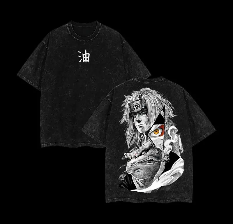 valentine shirts  Anime Double Printed Vintage Washed Tee Unisex Oversize Anime Manga Washed Heavyweight Cotton T-shirt Naruto Merch Jiraiya Fan V1
