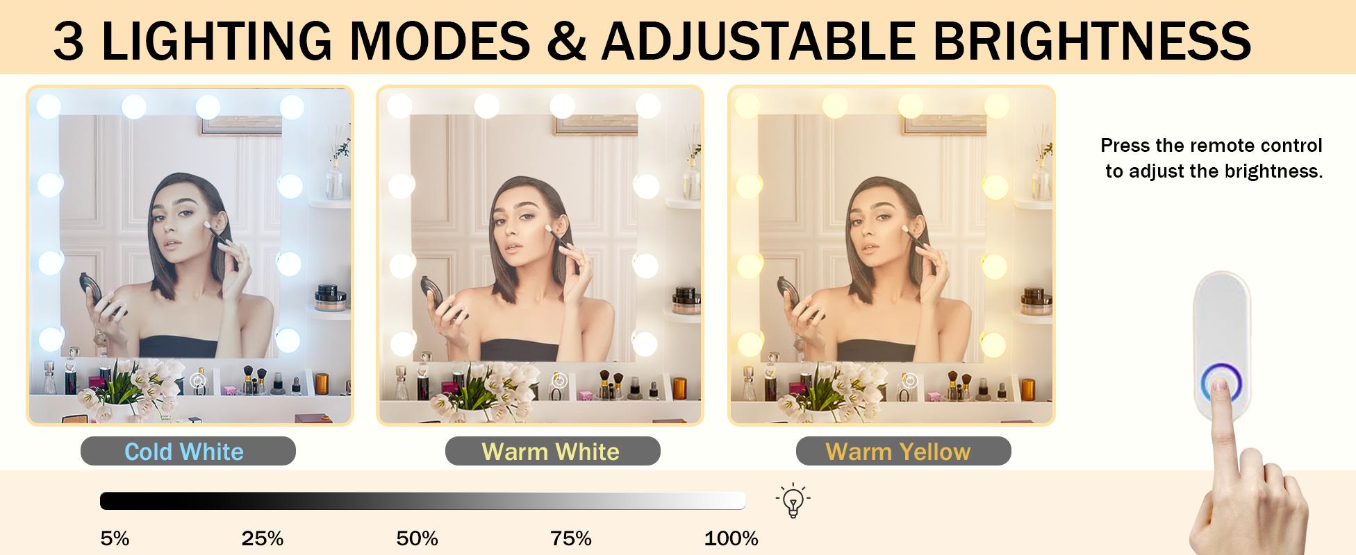 Dresser with Mirror, 3-Color Adjustable LED Lights & Power Outlets Makeup Vanity with 9 Drawers & 6 Storage Shelves For Bedroom & Dressing Room (White)