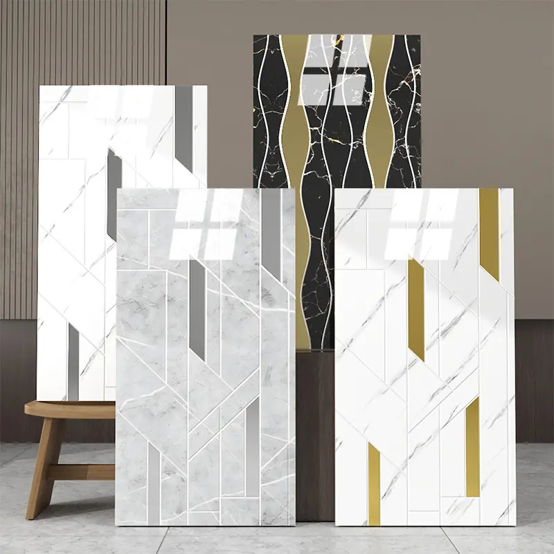 PVC Self-Adhesive Faux Marble Wall Panels with Gold Trim - 20/40-Pack Easy-Remove Peelable Waterproof Stickers, No Tools Needed, Contemporary Wall Decor for Kitchen, Bathroom, Bathroom Wall Decor