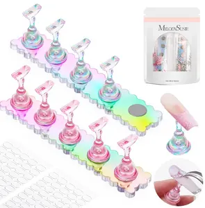 MelodySusie Nail Stand for Press Ons, 2 Sets Aurora Acrylic Magnetic Base for Painting Display Holder with Reusable Adhesive Putty for Home DIY Salon Supplies