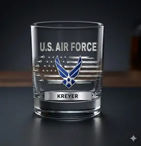 Personalized U.S. Air Force Whiskey Glass – Custom Name Old Fashioned Glass – 11 oz UV Printed Military Gift