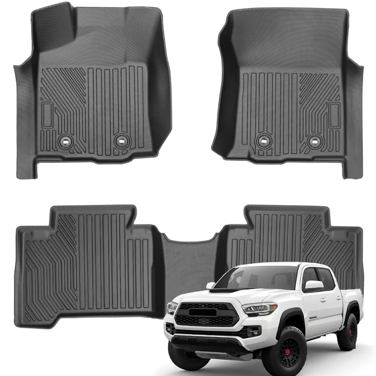 Canvcle All Weather Anti-Slip Waterproof TPE Rubber Floor Mats - Car Accessory, 2-Row High Edge Protection Liners for 2016-2023 Toyota Tacoma Double Cab (Automatic Only), Truck Interior Accessory, Anti-Slip Waterproof Floor Mats