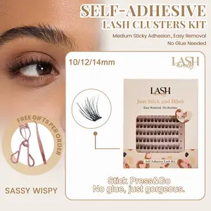 Lashterally Sassy Wispy Self-adhesive Lash Clusters Kit Glue Free Natural Cluster Lashes Extension 5D Fluffy False Eyelashes 10mm/12mm/14mm Clusters Makeup Cosmetic