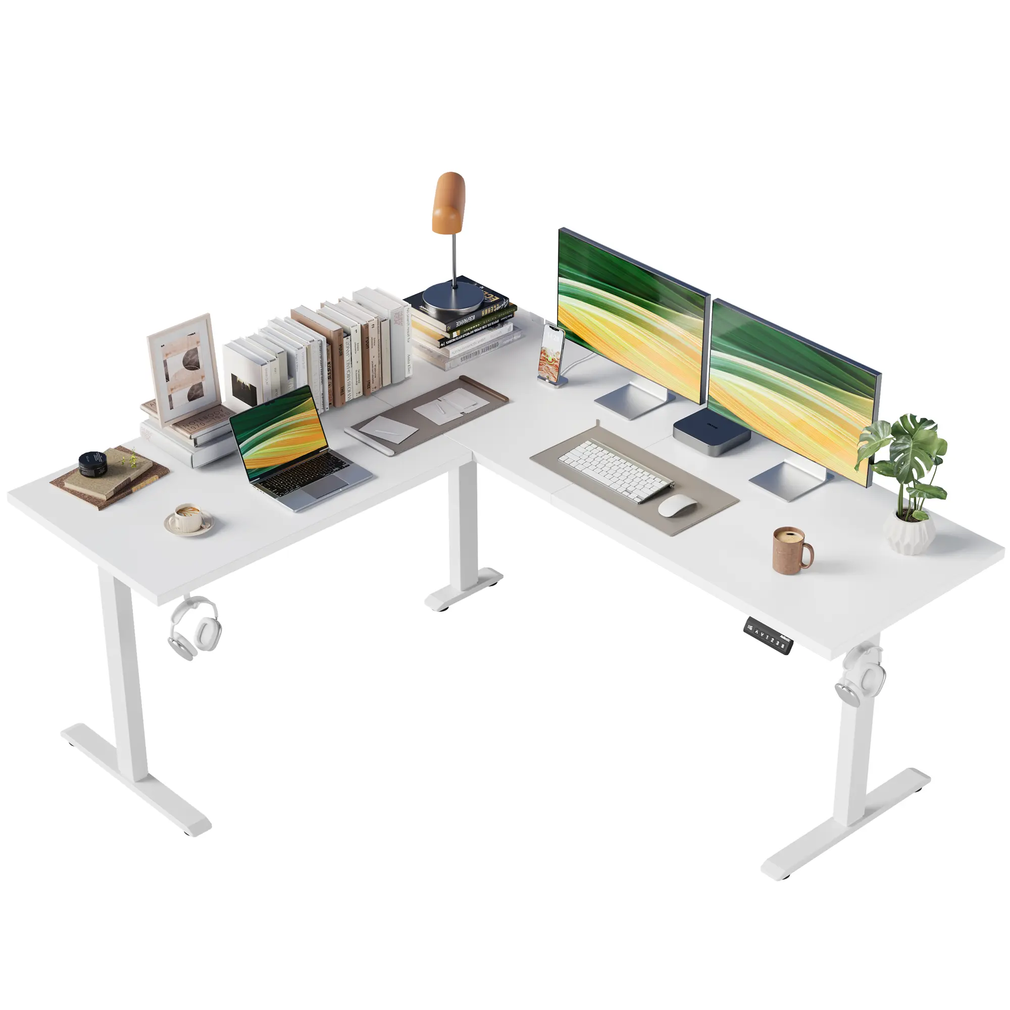 Agilestic L Shaped Standing Desk, Electric Height Adjustable Home Office Desk, Large Ergonomic Computer Desk with 3 Memory Buttons, Cable Management, Corner Desk for Home & Office Workstations