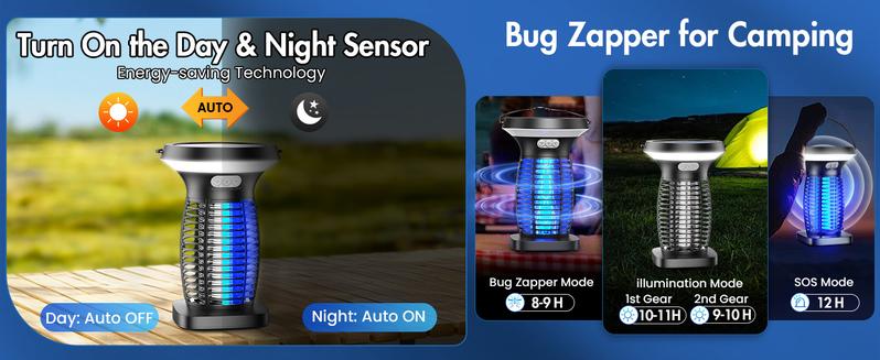 AUKFA Solar Bug Zapper Outdoor Indoor Waterproof,  solar powered Electric insect catcher with Panel Sensor,  Mosquito Zapper for Home, Patio, Camping