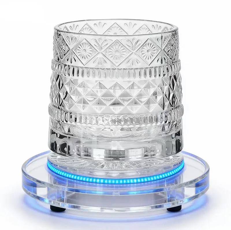 #Summerfinds Spinning Whiskey Glasses Cup Set, 360 Degree Rotating Old Fashioned Crystal Tumbler with Unique Relief Base, Rotatable Cocktail Wine Cup for Flavor, Drinking Glassware & Bar Accessories - Valentine's Day gift! Fathers Day Gift!