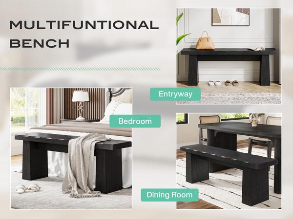 LITTLE TREE Wooden Entryway Bench, 47-Inch Wood Dining Table Bench with Sturdy Frame for Dining Room Bedroom Living Room Hallway Kitchen, Easy Assembly