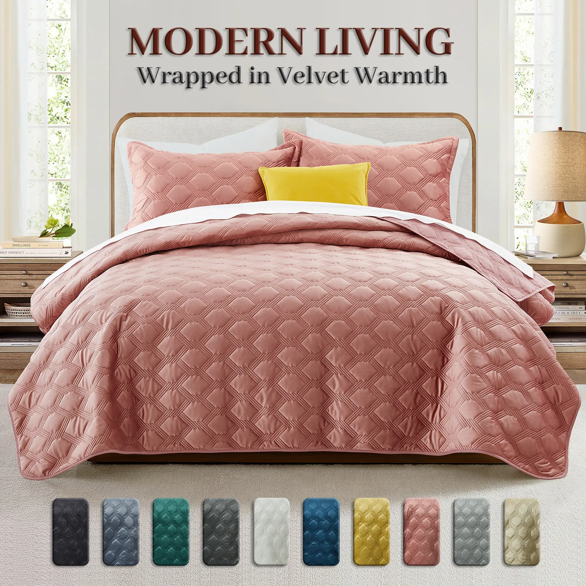 Imperial Homeware Lydia Velvet Quilted Embossed Bedspread Set – Ultra-Soft Lightweight 3-Piece Coverlet with Pillow Shams, All-Season Comfort, Elegant & Machine Washable (Twin – 1 Pillow Sham, Queen & King – 2 Pillow Shams)