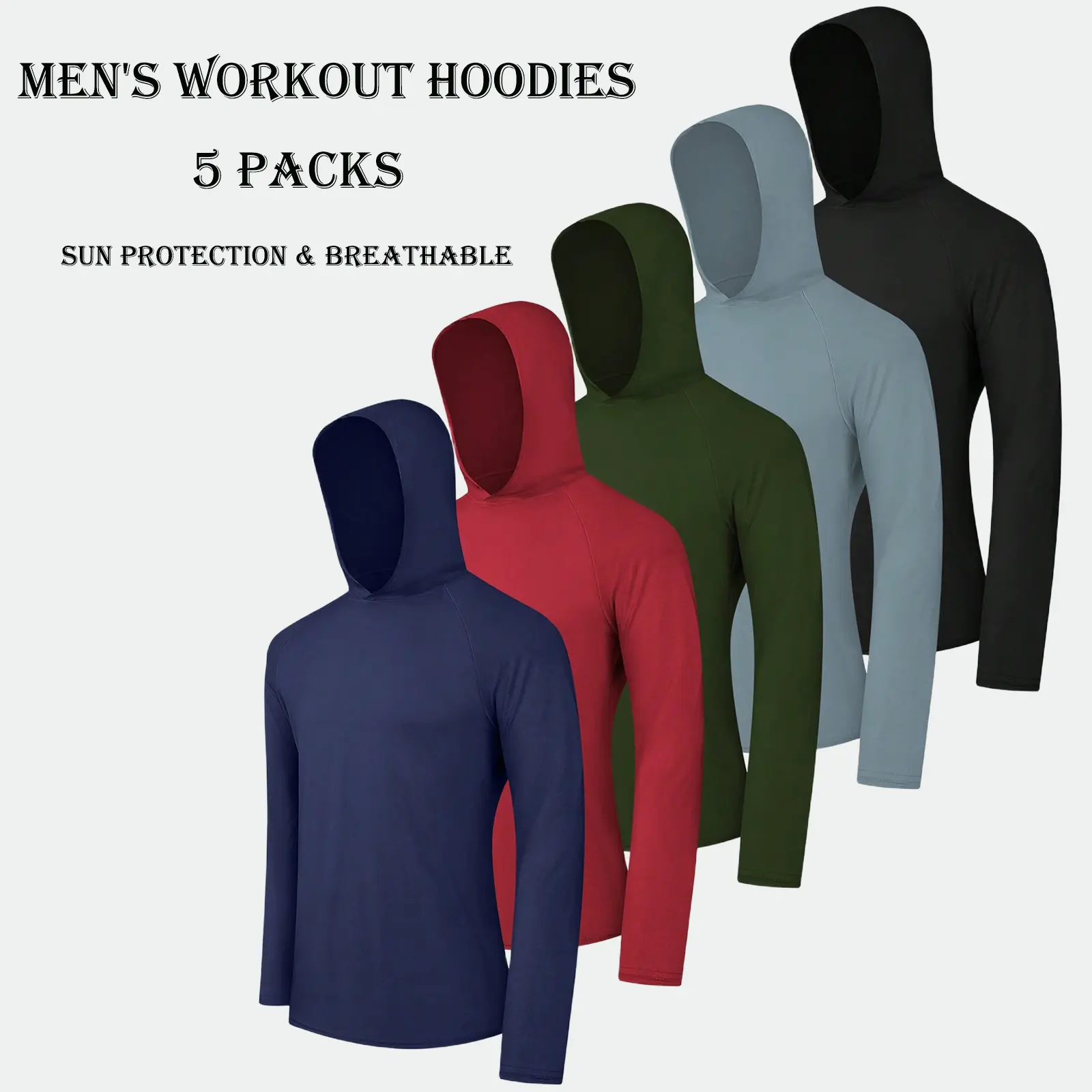 3/5 Pack Men's Dry Fit Athletic Shirt Long Sleeve Fishing Hoodies Workout Tops For Men Sun Protection Lightweight Rash Guards for Workout Running Cycling Gym Fishing Outdoor Sports summerwins,travel essentials,camping essentials,cooling shirts