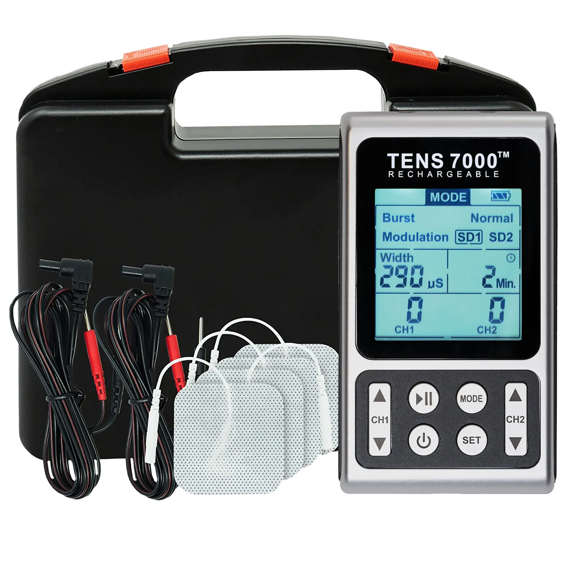 TENS 7000 Elite Rechargeable TENS Unit Muscle Stimulator and Pain Relief Machine