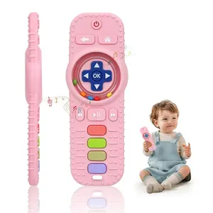 Baby Teether Toy Chew Toys for Babies, Silicone TV Remote Control Shape with Rattle Teething Relief for Infants, Sensory Teething Toys for Baby