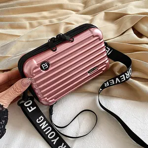 Mini Suitcase Crossbody Bag - Trendy Hard Shell Makeup & Travel Tech Bag with "Forever Young" Strap