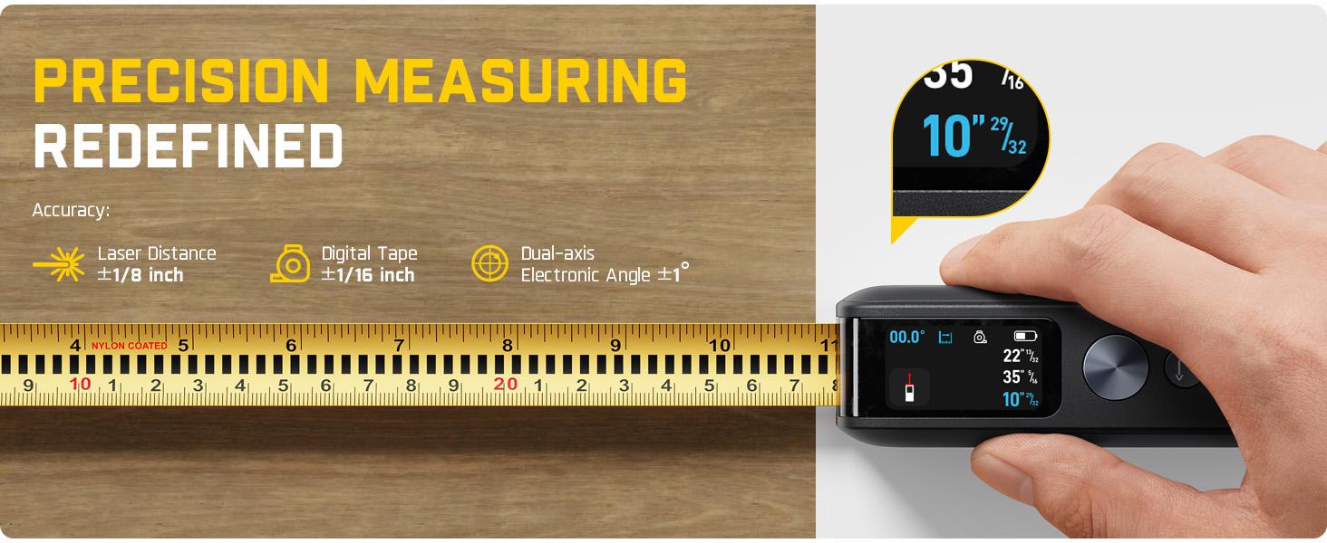 Fanttik M100 Apex 2-in-1 Digital Laser Tape Measure with HD IPS Color Display, 165Ft Rechargeable Laser Measurement Tool & 9.8Ft Measuring Tape, 6 Units Selectable, for Distance/Area/Volume