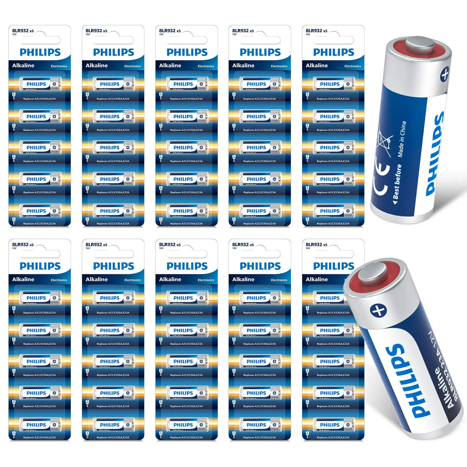 Philips 23A 12 Volt Battery, 50 Pack A23 MN21 GP23 Battery Long Lasting for Garage Door Openers Ceiling Fan Remotes Doorbells