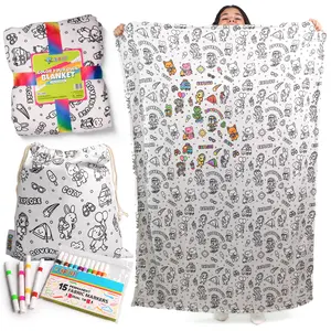 Color Your Own Travel Animals Coloring Blanket Kit with Fabric Markers & Drawstring Tote | Creative Kids Activity