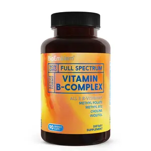 BioEmblem Vitamin B-Complex - All 8 Active Forms with Methyl Folate, Methyl B12, B6, Biotin Plus Choline Inositol, Supports Energy, Metabolism, Brain, Heart Health - B Vitamin Supplement 90 Capsules