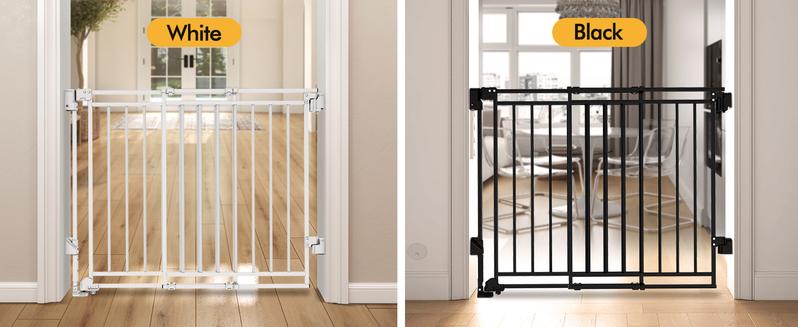 Baby Gate for Stairs Doorways & Kitchen, 26.4"-43" W x 29" H, No Bottom Bar Dog Gate, One-Handed Auto-Close, Hardware Mount Safety Gate for Dogs & Toddlers, Black