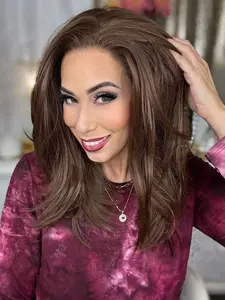 MACA BAKA Hana Chocolate Brown Layered Synthetic Lace Front Wig with Scandinavian Hairline 16 Inches Medium Length Low Density Natural Wavy Medium Brown HD 13x4 Lace Front Wigs for Women Pre Plucked