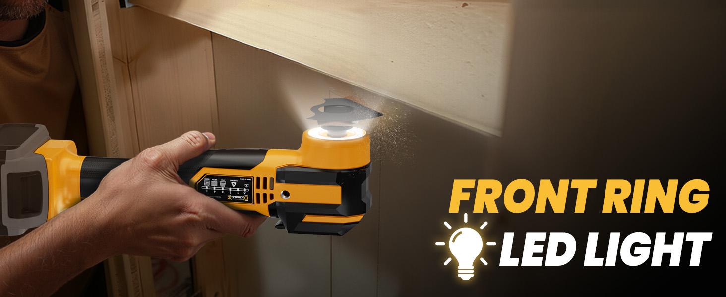 Upgrade Cordless Oscillating Tool Compatible with Dewalt 20V Battery(NO BATTERY!!), Brushless Multi Tool Kit with 6 Speed for Cutting Wood Remove Grout & Sanding,LED Light
