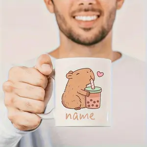 Personalized Capybara Ceramic Mug Ideal for Hot and Cold Drinks Hand Washable Adorable White Capybara Design Great Gift for Birthdays or Holidays