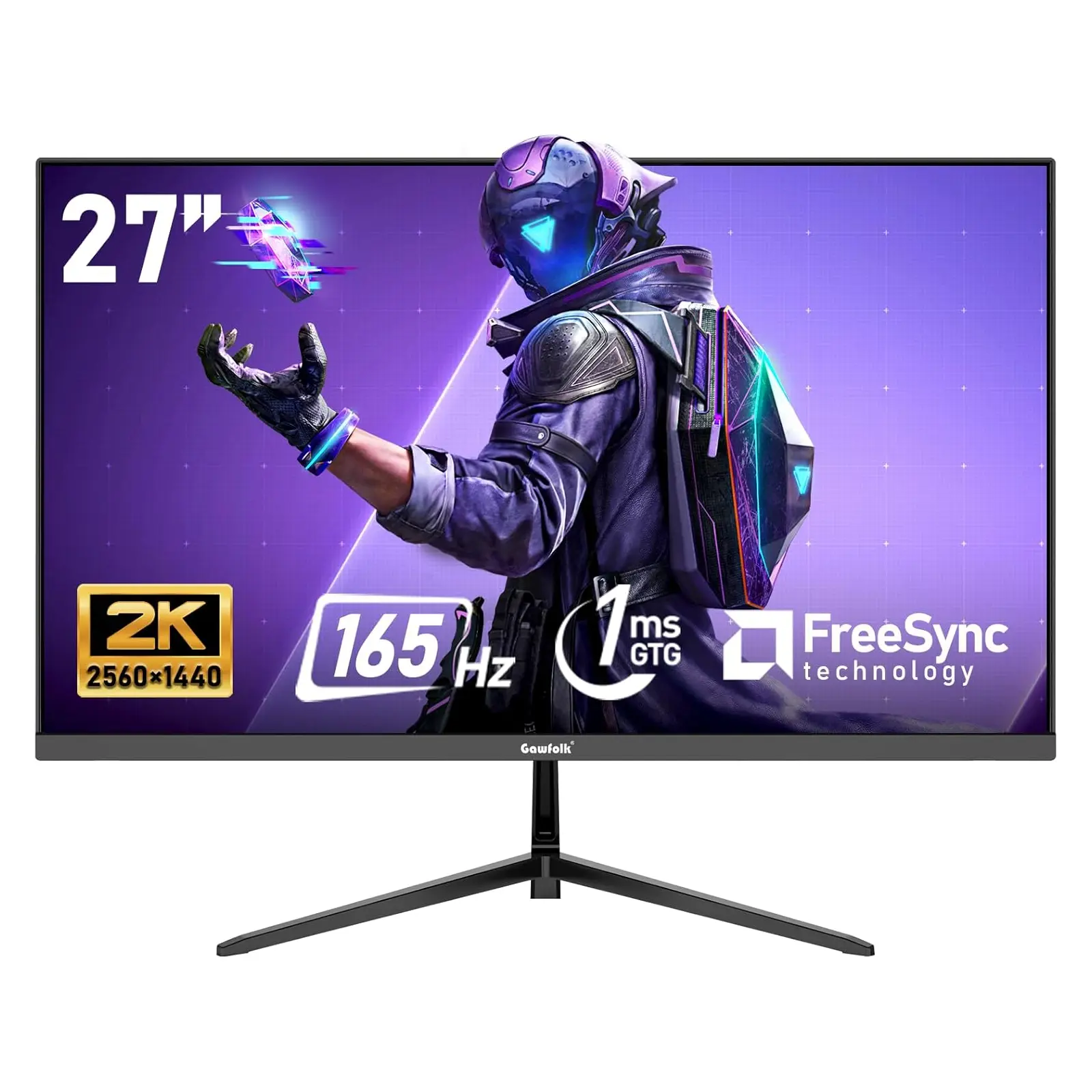 27 inch 2K QHD(2560×1440) PC Screen, 165Hz Gaming Monitor, 1ms Without Bezel, FreeSync,98% sRGB, 178° Wide Viewing Angle,Display 1.4、Port HDMI2.0, Wall Mount Compatible 75 * 75MM- Black,back to school,back to school haul