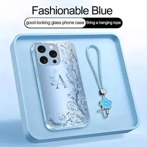 Suitable for [iPhone 16 Pro Max] high-end women's phone case🤩，a beautiful four-leaf clover lanyard is included🍀，with 26 letters of the alphabet to choose from and exquisite flower patterns，simple and elegant  YM99