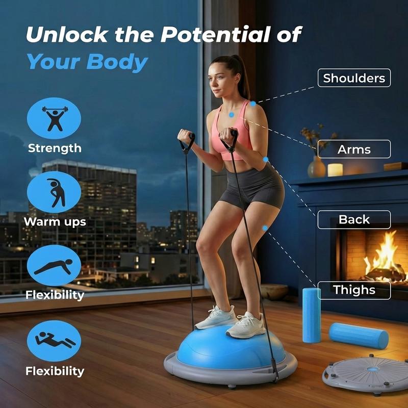 Yagud Balance Ball Trainer with Resistance Bands and Foot Pump, Inflatable Yoga Ball for Home Gym Workouts, 24 Inch Exercise Half Ball for Balance Training Core Strength Fitness More, 660lb Capacity