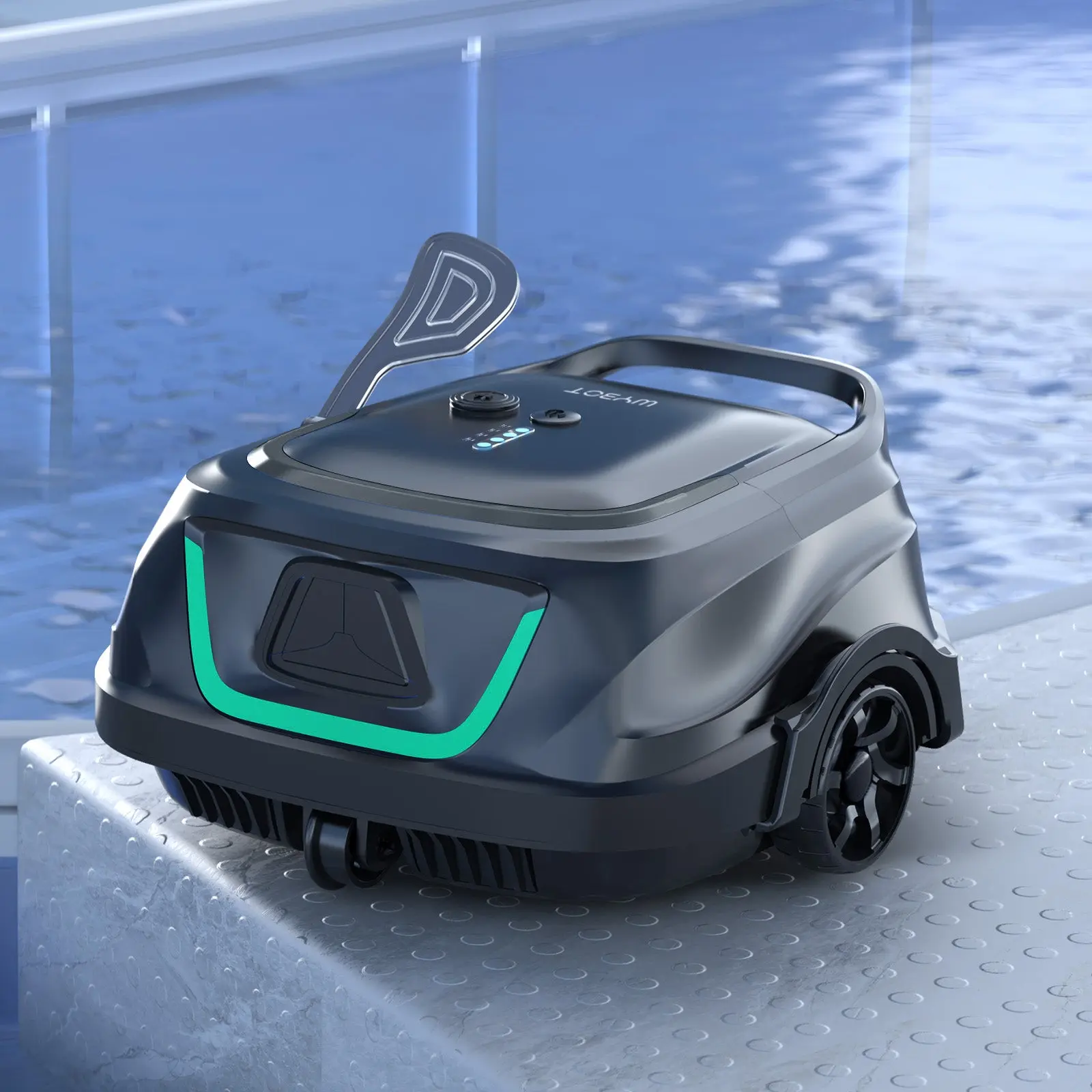 #Summervibes WYBOT A1 Cordless Robotic Pool Cleaner, Automatic Pool Vacuum with 120 Mins, Double Filters, LED Indicator, Fast Charging, Ideal for Above Ground Flat Pools - Black & Green