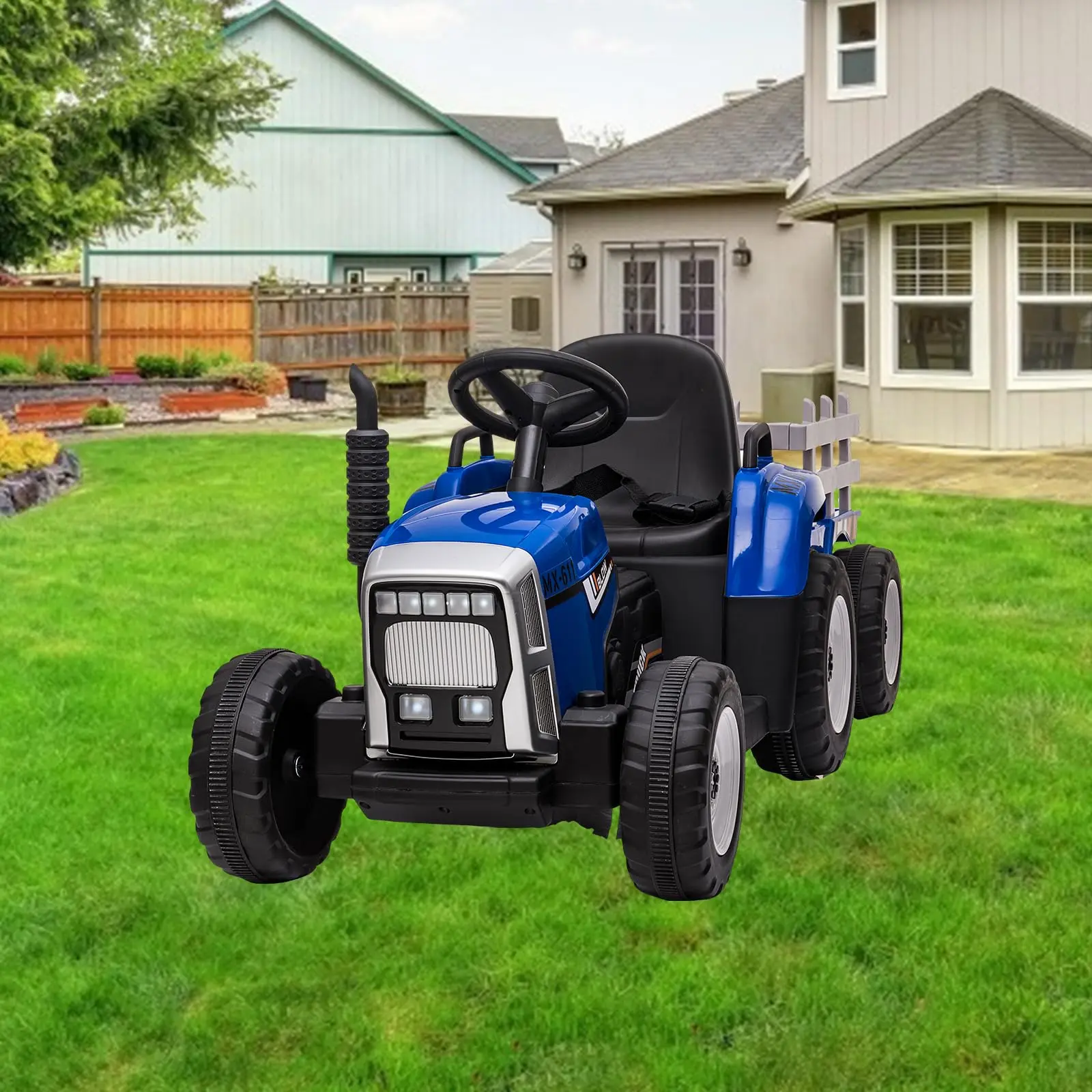 GARVEE 12V 4-Wheel Electric Ride On Tractor with Trailer, Remote Control, 25W-35W Power Options, Multiple Colors, for Ages 3-6 - Christmas Deal, Four Wheel Design