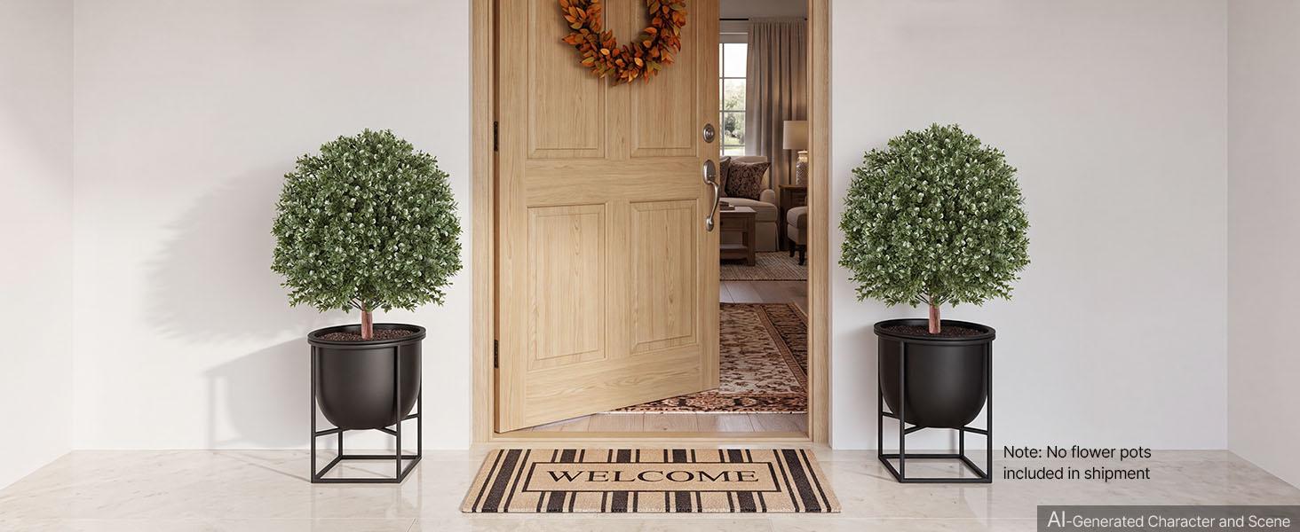 VEVOR 2-Pack 20-in PE Plastic Artificial Boxwood Topiary Balls with Metal Ground Spikes, Decorative Evergreen Faux Plants Fake Greenery for Room Decor, Front Door#BacktoSchool VEVOR 2-Pack 20-in PE Plastic Artificial Boxwood Topiary Balls with Metal Ground Spikes, Decorative Evergreen Faux Plants Fake Greenery for Room Decor, Front Door#BacktoSchool