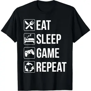 100% Cotton Funny Eat Sleep Game Repeat TShirt for Video Games Lovers T-Shirt