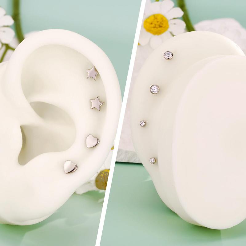 Oufer 16G Threadless Push Pin Star Heart Flat Back Bezel CZ Cartilage Nose Lip Stud Earring