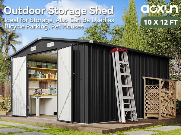 Aoxun Outdoor Storage Shed with Double Hinged Large Door Lockable Door & Sloped Roof Brown Metal Utility Garden Shed for Backyard Patio Brown Color Aoxun Outdoor Storage Shed with Double Hinged Large Door Lockable Door & Sloped Roof Brown Metal Utility Garden Shed for Backyard Patio Brown Color